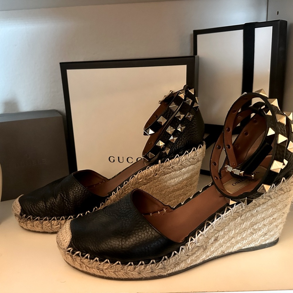 Valentino Rockstud Wedge Espadrille